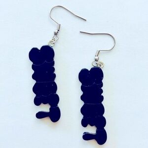 Black Acrylic Sweet Letter Earrings, NWT, Unworn